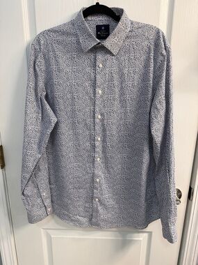 Ben Sherman White Shirt with Navy Micro Floral Dot Pattern